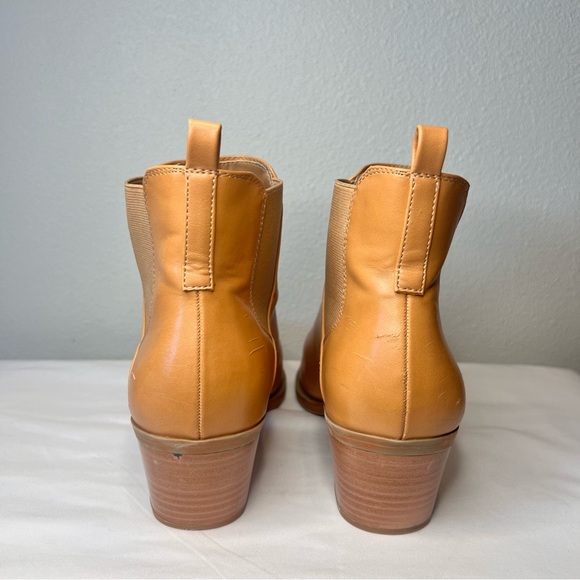 Tan Pointed Toe Chelsea Ankle Boots Faux Leather Block Heel Booties Size 9 - Picture 8 of 13